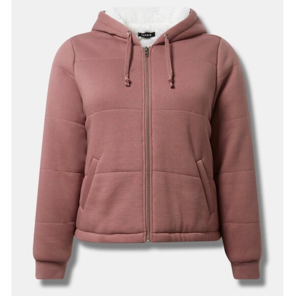 NWT Torrid 2 Rose Taupe Fleece Fur Lined Bomber 2X 18 20 - Picture 5 of 9